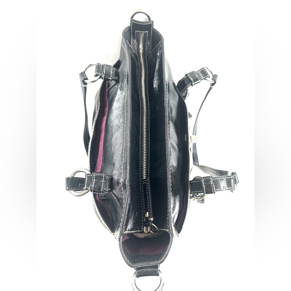 COACH Chelsea F14022 Black Patent Leather Large Shoulder Bag Purse Turn Lock - Picture 7 of 9